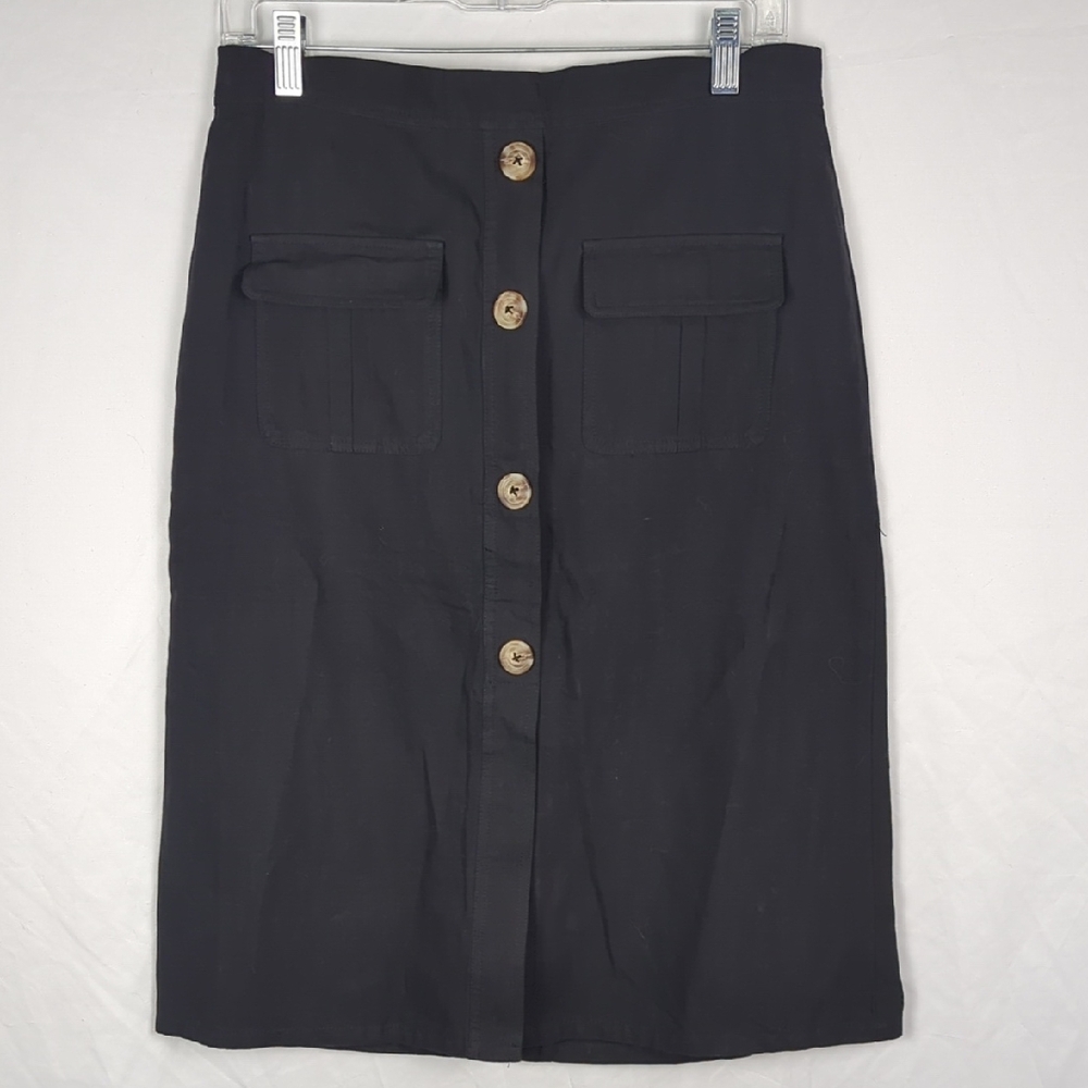 VERY J Black Button Front Utilty Pocket Midi Pencil Skirt
